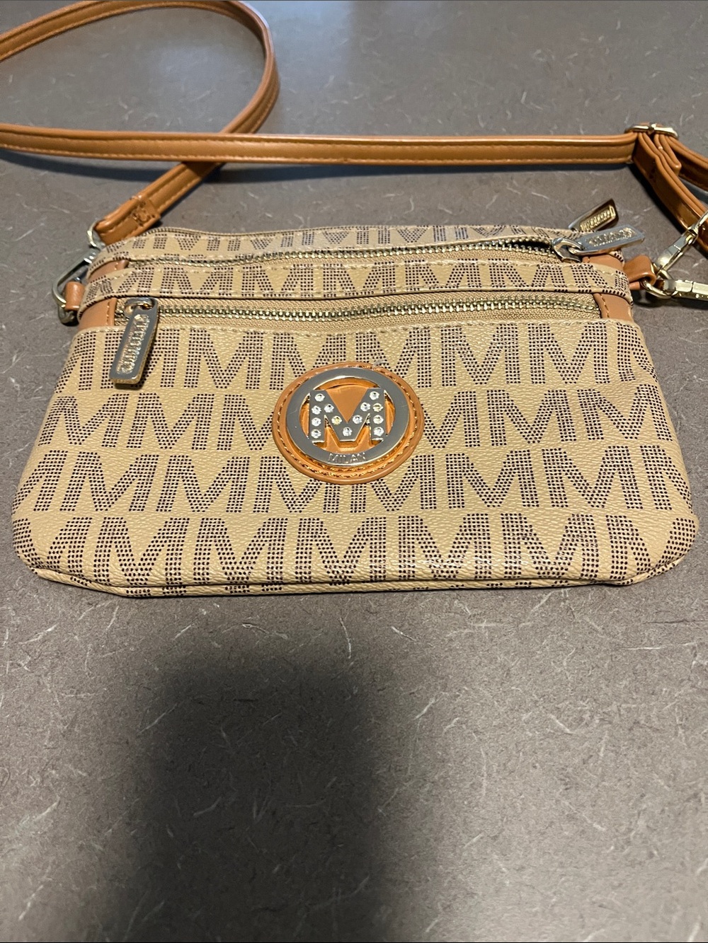 Michael Kors Brown Logo Crossbody with Tan Trim and Strap Like new